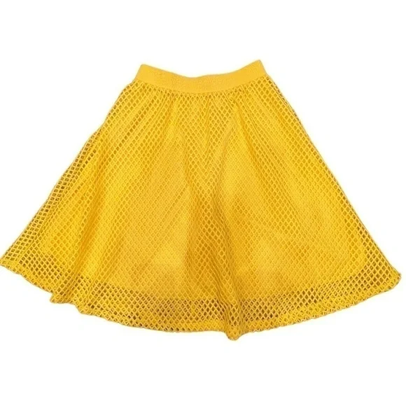 METRO Wear Women’s Yellow Diamond Mesh Pleated Flowy Modern A Line Skirt, Size S - Picture 13 of 13